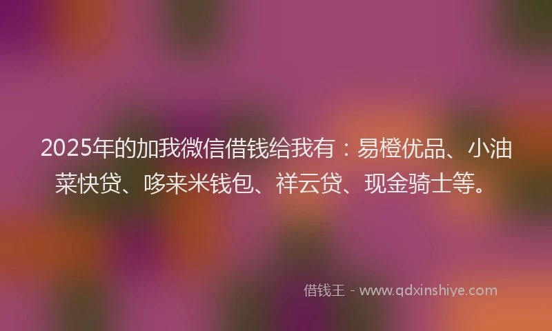 2025年的加我微信借钱给我有：易橙优品、小油菜快贷、哆来米钱包、祥云贷、现金骑士等。