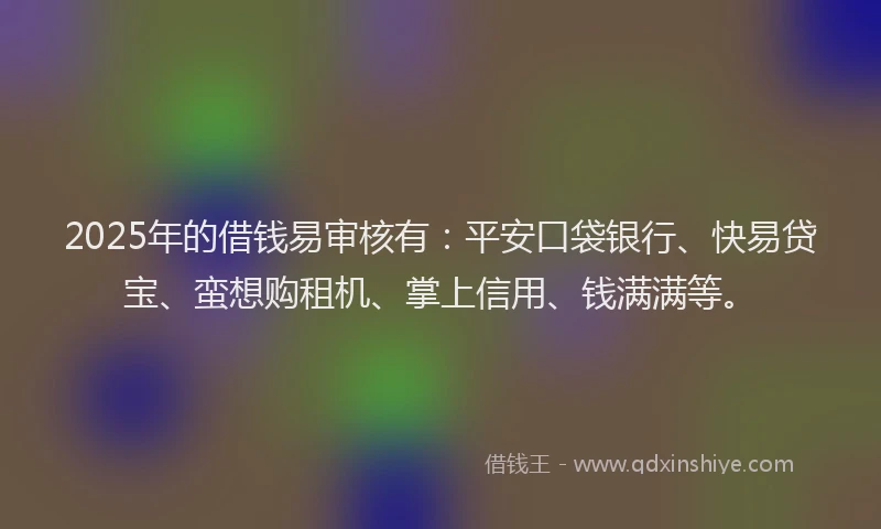 2025年的借钱易审核有：平安口袋银行、快易贷宝、蛮想购租机、掌上信用、钱满满等。