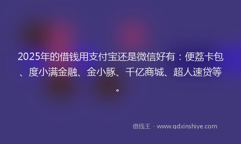 2025年的借钱用支付宝还是微信好有：便荔卡包、度小满金融、金小豚、千亿商城、超人速贷等。