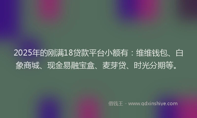 2025年的刚满18贷款平台小额有：维维钱包、白象商城、现金易融宝盒、麦芽贷、时光分期等。