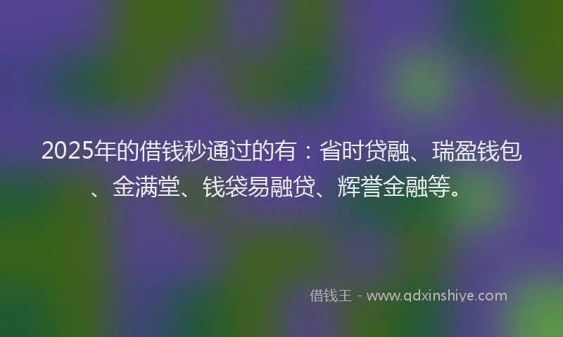 2025年的借钱秒通过的有：省时贷融、瑞盈钱包、金满堂、钱袋易融贷、辉誉金融等。
