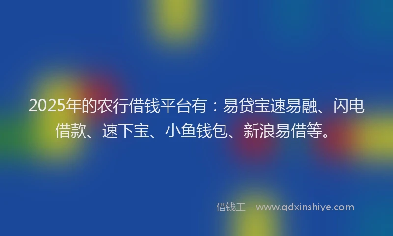 2025年的农行借钱平台有：易贷宝速易融、闪电借款、速下宝、小鱼钱包、新浪易借等。