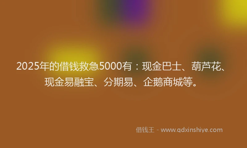 2025年的借钱救急5000有：现金巴士、葫芦花、现金易融宝、分期易、企鹅商城等。