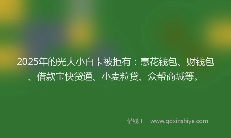2025年的光大小白卡被拒有：惠花钱包、财钱包、借款宝快贷通、小麦粒贷、众帮商城等。