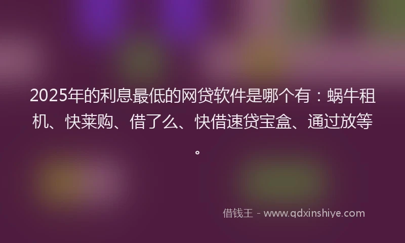 2025年的利息最低的网贷软件是哪个有：蜗牛租机、快莱购、借了么、快借速贷宝盒、通过放等。