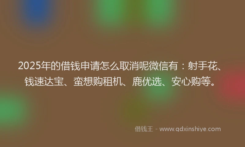 2025年的借钱申请怎么取消呢微信有：射手花、钱速达宝、蛮想购租机、鹿优选、安心购等。