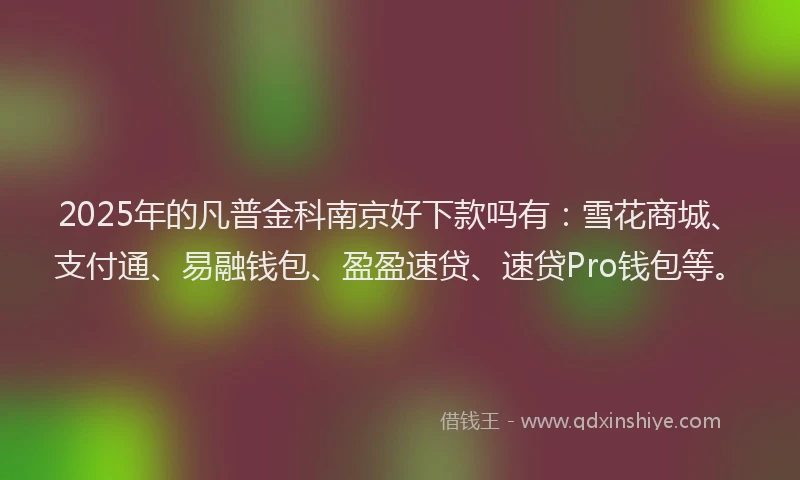 2025年的凡普金科南京好下款吗有：雪花商城、支付通、易融钱包、盈盈速贷、速贷Pro钱包等。