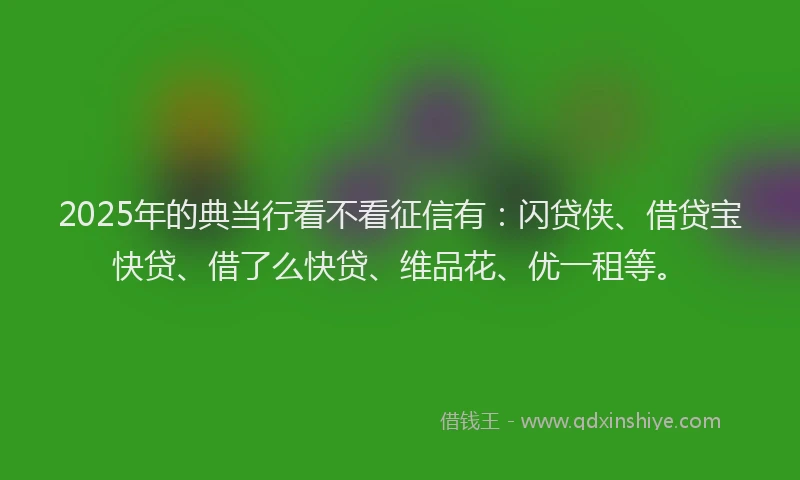 2025年的典当行看不看征信有：闪贷侠、借贷宝快贷、借了么快贷、维品花、优一租等。