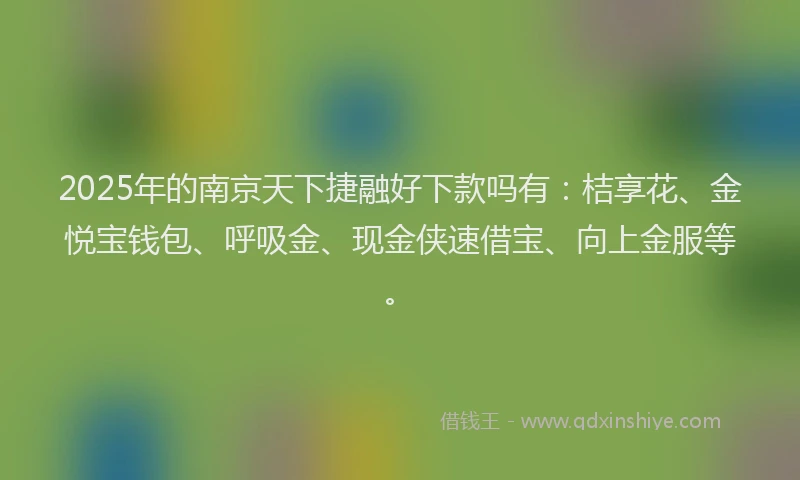 2025年的南京天下捷融好下款吗有：桔享花、金悦宝钱包、呼吸金、现金侠速借宝、向上金服等。