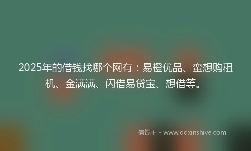 2025年的借钱找哪个网有：易橙优品、蛮想购租机、金满满、闪借易贷宝、想借等。