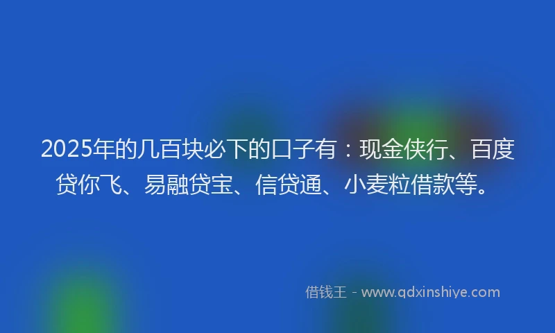 2025年的几百块必下的口子有：现金侠行、百度贷你飞、易融贷宝、信贷通、小麦粒借款等。