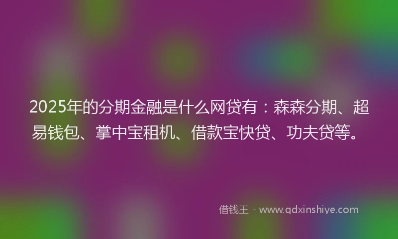 2025年的分期金融是什么网贷有：森森分期、超易钱包、掌中宝租机、借款宝快贷、功夫贷等。
