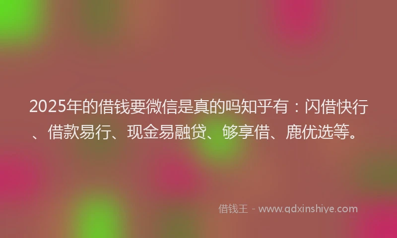 2025年的借钱要微信是真的吗知乎有：闪借快行、借款易行、现金易融贷、够享借、鹿优选等。