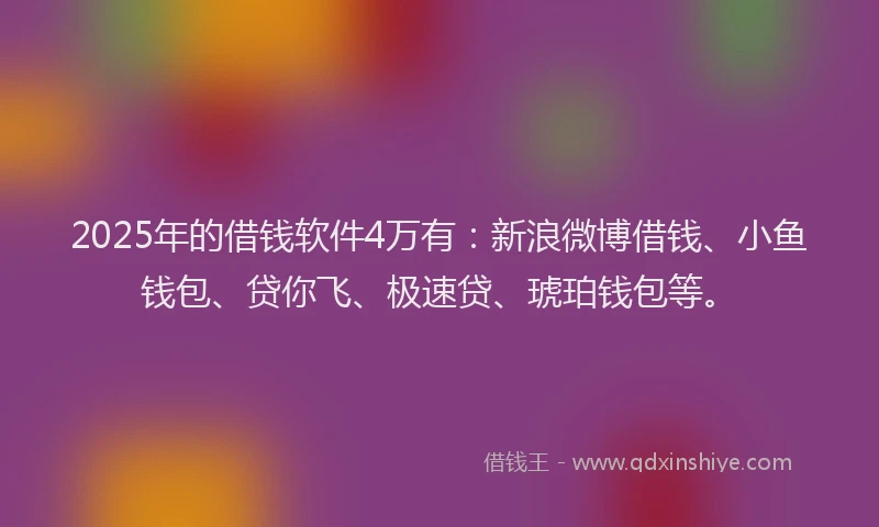 2025年的借钱软件4万有：新浪微博借钱、小鱼钱包、贷你飞、极速贷、琥珀钱包等。