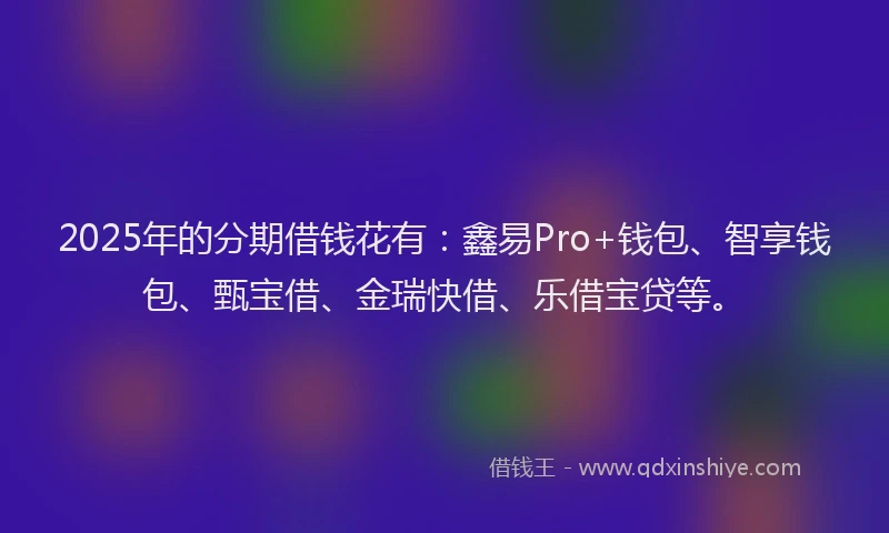 2025年的分期借钱花有：鑫易Pro+钱包、智享钱包、甄宝借、金瑞快借、乐借宝贷等。