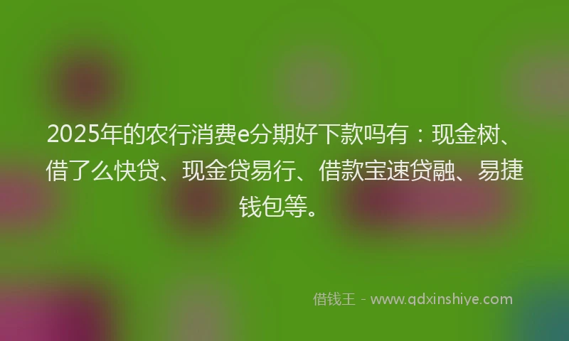 2025年的农行消费e分期好下款吗有：现金树、借了么快贷、现金贷易行、借款宝速贷融、易捷钱包等。