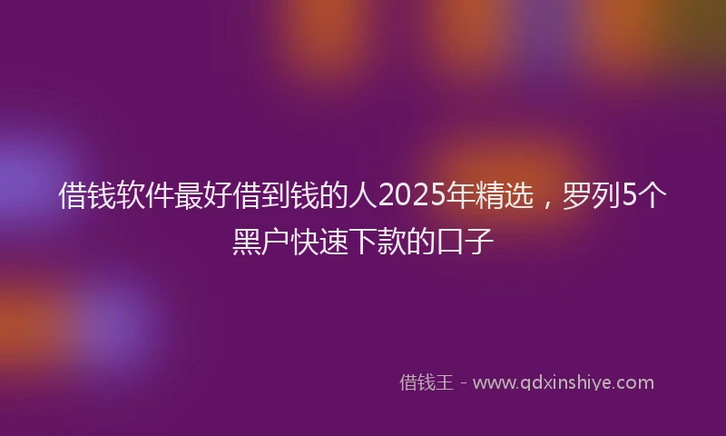 借钱软件最好借到钱的人2025年精选，罗列5个黑户快速下款的口子