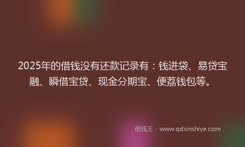 2025年的借钱没有还款记录有：钱进袋、易贷宝融、瞬借宝贷、现金分期宝、便荔钱包等。