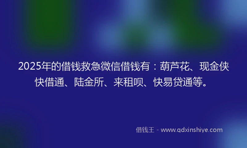 2025年的借钱救急微信借钱有：葫芦花、现金侠快借通、陆金所、来租呗、快易贷通等。