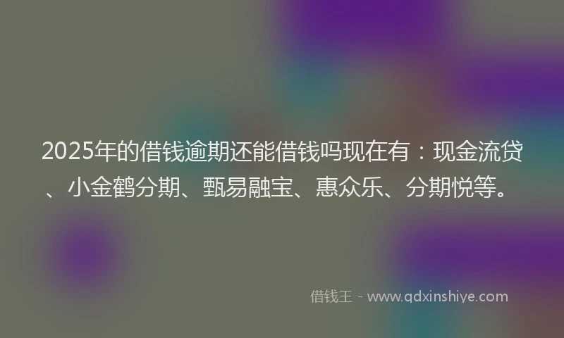 2025年的借钱逾期还能借钱吗现在有：现金流贷、小金鹤分期、甄易融宝、惠众乐、分期悦等。