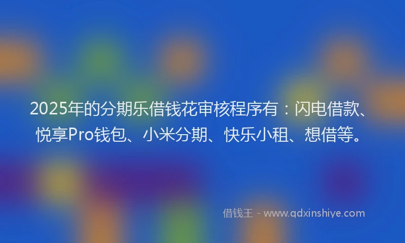 2025年的分期乐借钱花审核程序有：闪电借款、悦享Pro钱包、小米分期、快乐小租、想借等。