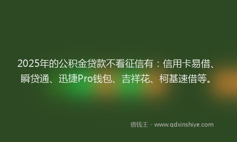 2025年的公积金贷款不看征信有：信用卡易借、瞬贷通、迅捷Pro钱包、吉祥花、柯基速借等。