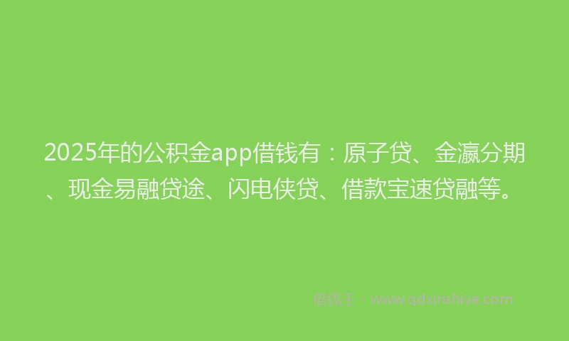 2025年的公积金app借钱有：原子贷、金瀛分期、现金易融贷途、闪电侠贷、借款宝速贷融等。