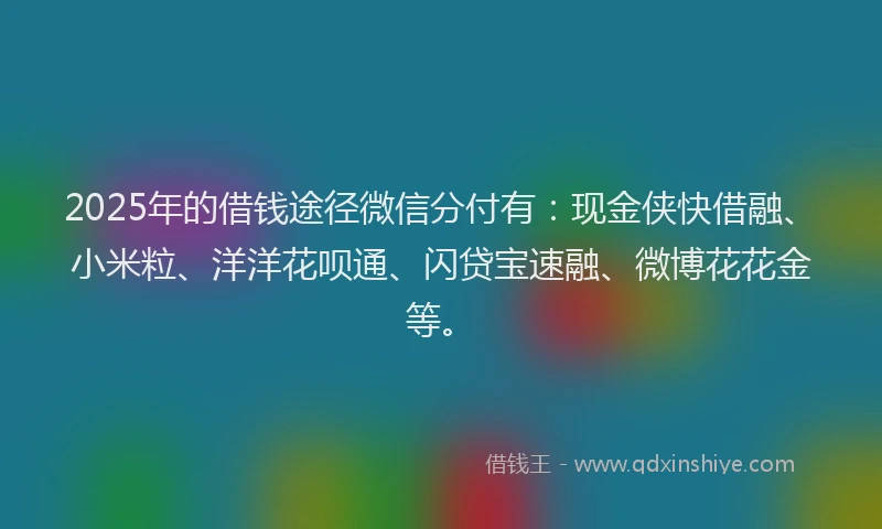 2025年的借钱途径微信分付有：现金侠快借融、小米粒、洋洋花呗通、闪贷宝速融、微博花花金等。