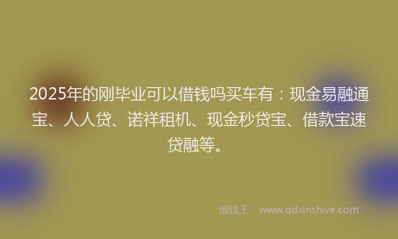 2025年的刚毕业可以借钱吗买车有：现金易融通宝、人人贷、诺祥租机、现金秒贷宝、借款宝速贷融等。