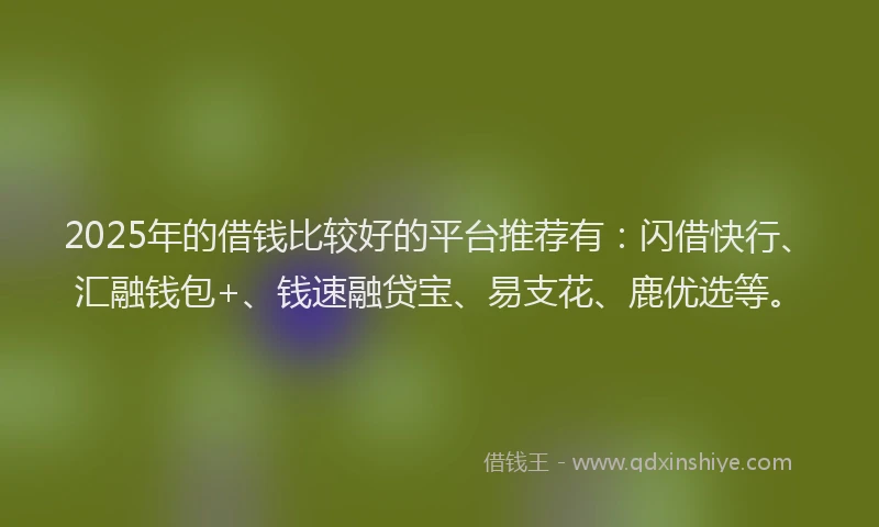 2025年的借钱比较好的平台推荐有：闪借快行、汇融钱包+、钱速融贷宝、易支花、鹿优选等。