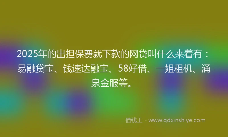 2025年的出担保费就下款的网贷叫什么来着有：易融贷宝、钱速达融宝、58好借、一姐租机、涌泉金服等。