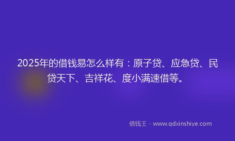 2025年的借钱易怎么样有：原子贷、应急贷、民贷天下、吉祥花、度小满速借等。