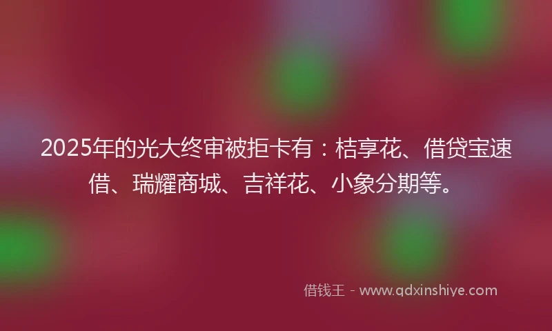 2025年的光大终审被拒卡有：桔享花、借贷宝速借、瑞耀商城、吉祥花、小象分期等。