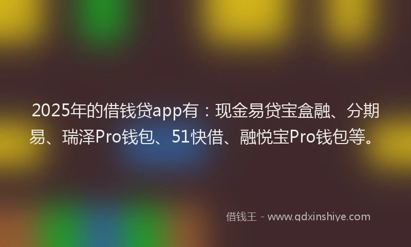 2025年的借钱贷app有：现金易贷宝盒融、分期易、瑞泽Pro钱包、51快借、融悦宝Pro钱包等。