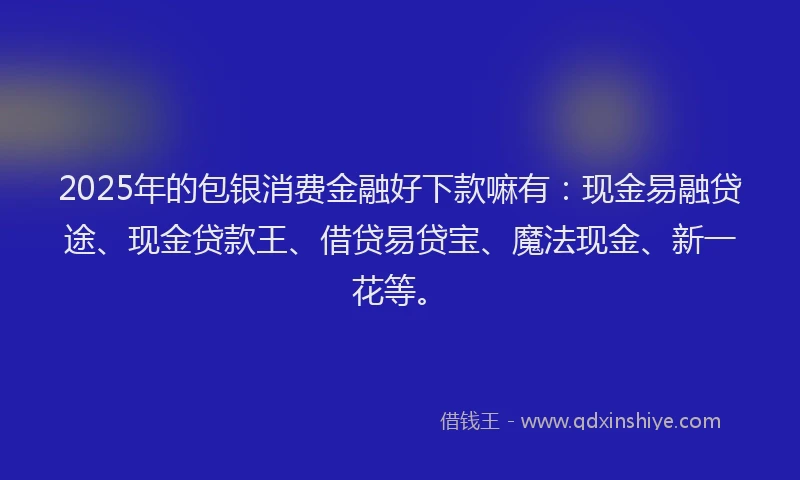 2025年的包银消费金融好下款嘛有：现金易融贷途、现金贷款王、借贷易贷宝、魔法现金、新一花等。