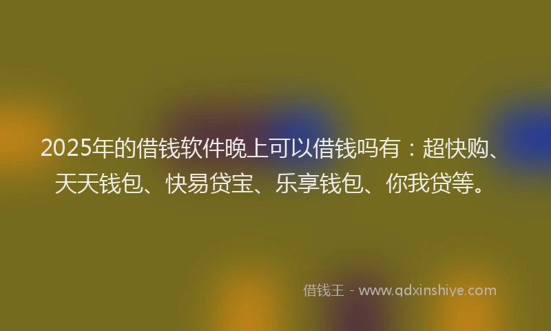 2025年的借钱软件晚上可以借钱吗有：超快购、天天钱包、快易贷宝、乐享钱包、你我贷等。