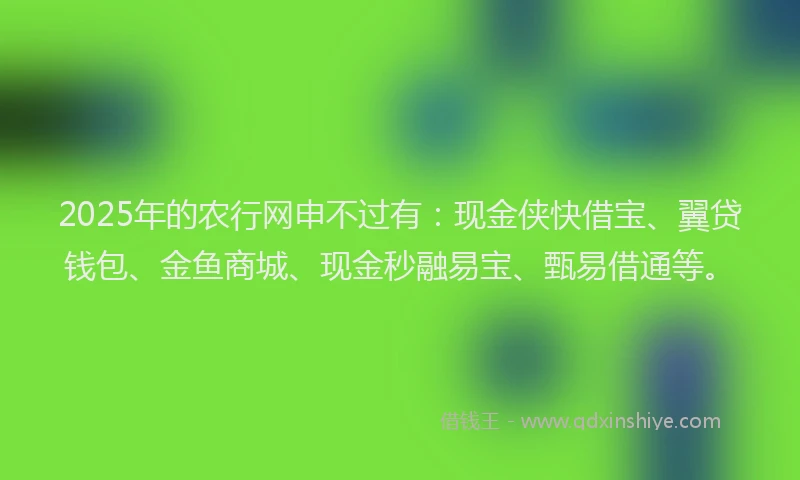 2025年的农行网申不过有：现金侠快借宝、翼贷钱包、金鱼商城、现金秒融易宝、甄易借通等。