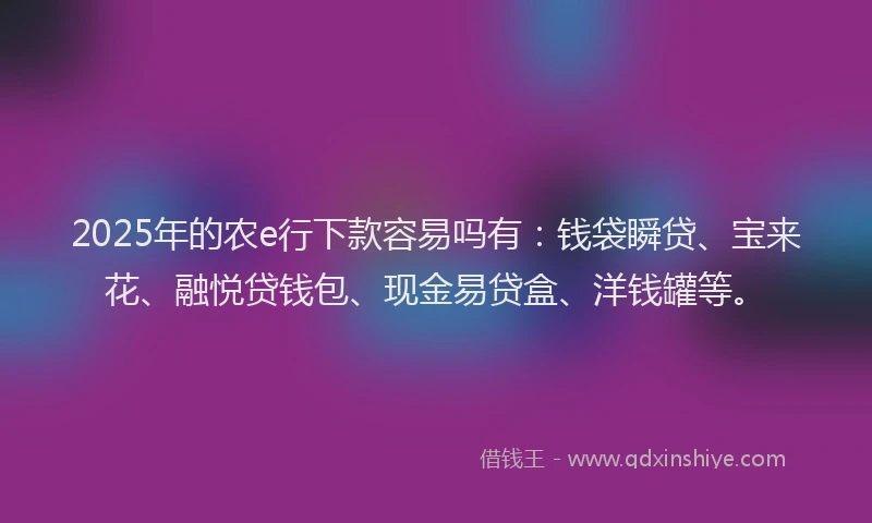 2025年的农e行下款容易吗有：钱袋瞬贷、宝来花、融悦贷钱包、现金易贷盒、洋钱罐等。