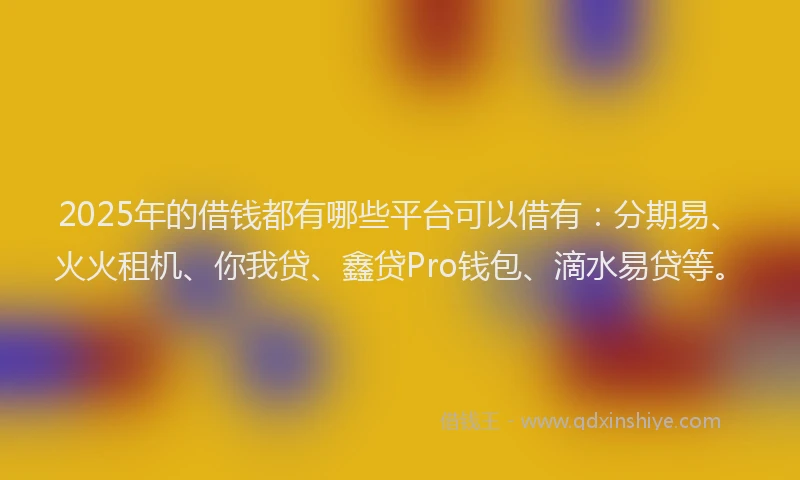 2025年的借钱都有哪些平台可以借有：分期易、火火租机、你我贷、鑫贷Pro钱包、滴水易贷等。