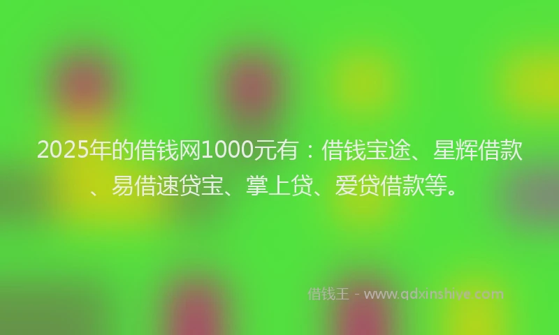 2025年的借钱网1000元有：借钱宝途、星辉借款、易借速贷宝、掌上贷、爱贷借款等。