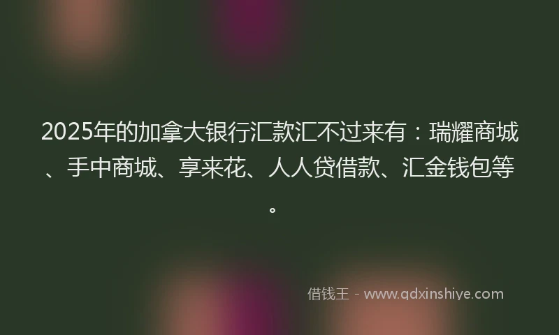 2025年的加拿大银行汇款汇不过来有：瑞耀商城、手中商城、享来花、人人贷借款、汇金钱包等。