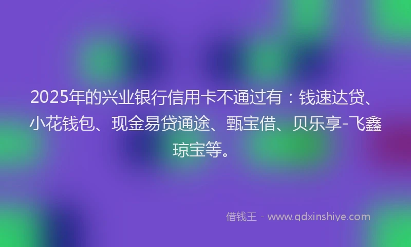 2025年的兴业银行信用卡不通过有：钱速达贷、小花钱包、现金易贷通途、甄宝借、贝乐享-飞鑫琼宝等。