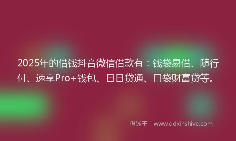 2025年的借钱抖音微信借款有：钱袋易借、随行付、速享Pro+钱包、日日贷通、口袋财富贷等。