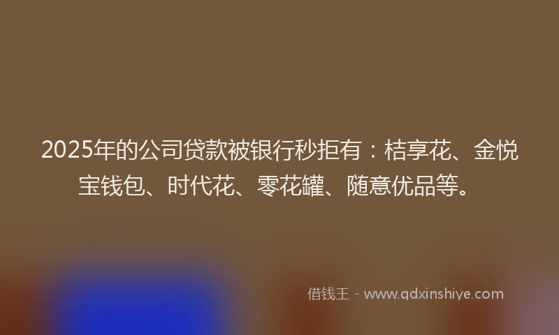 2025年的公司贷款被银行秒拒有：桔享花、金悦宝钱包、时代花、零花罐、随意优品等。