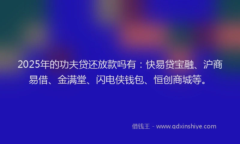2025年的功夫贷还放款吗有：快易贷宝融、沪商易借、金满堂、闪电侠钱包、恒创商城等。