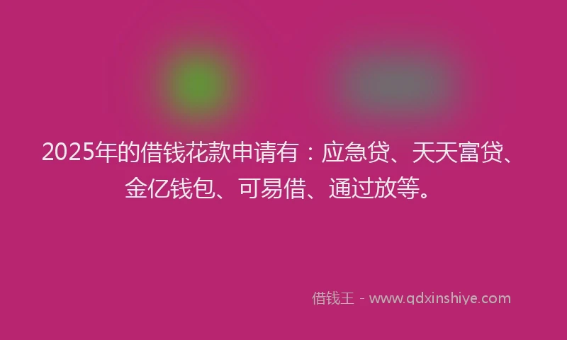2025年的借钱花款申请有：应急贷、天天富贷、金亿钱包、可易借、通过放等。