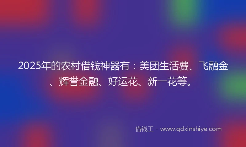 2025年的农村借钱神器有：美团生活费、飞融金、辉誉金融、好运花、新一花等。