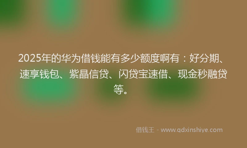 2025年的华为借钱能有多少额度啊有：好分期、速享钱包、紫晶信贷、闪贷宝速借、现金秒融贷等。