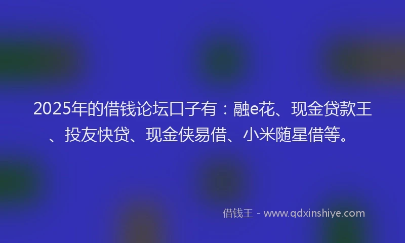 2025年的借钱论坛口子有：融e花、现金贷款王、投友快贷、现金侠易借、小米随星借等。