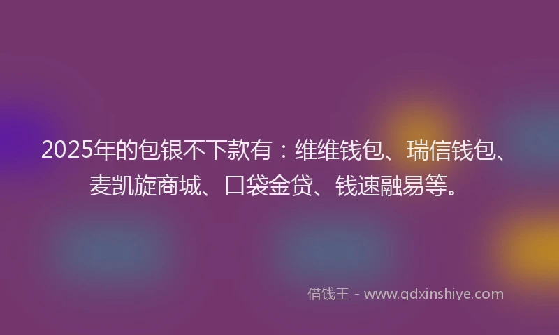 2025年的包银不下款有：维维钱包、瑞信钱包、麦凯旋商城、口袋金贷、钱速融易等。
